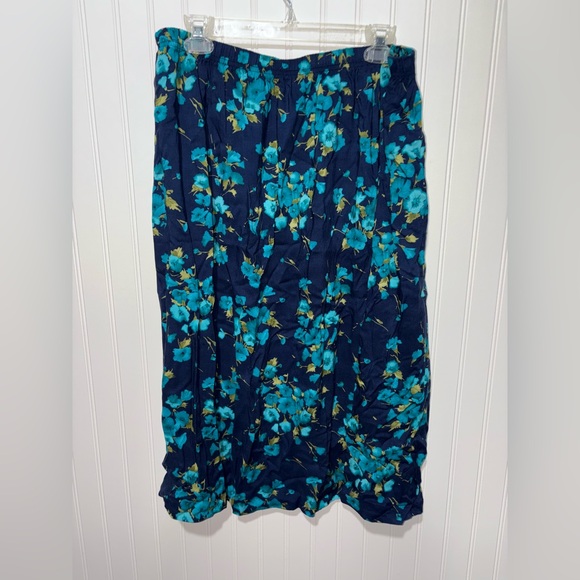 Vintage Dresses & Skirts - Vintage Nikki Blue and Green Floral Midi Skirt| Size 3x